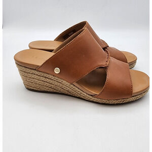 Ugg Eirene Leather Espadrilles Wedge Sandal Size 6.5 Tan Brown Open Toe Boho